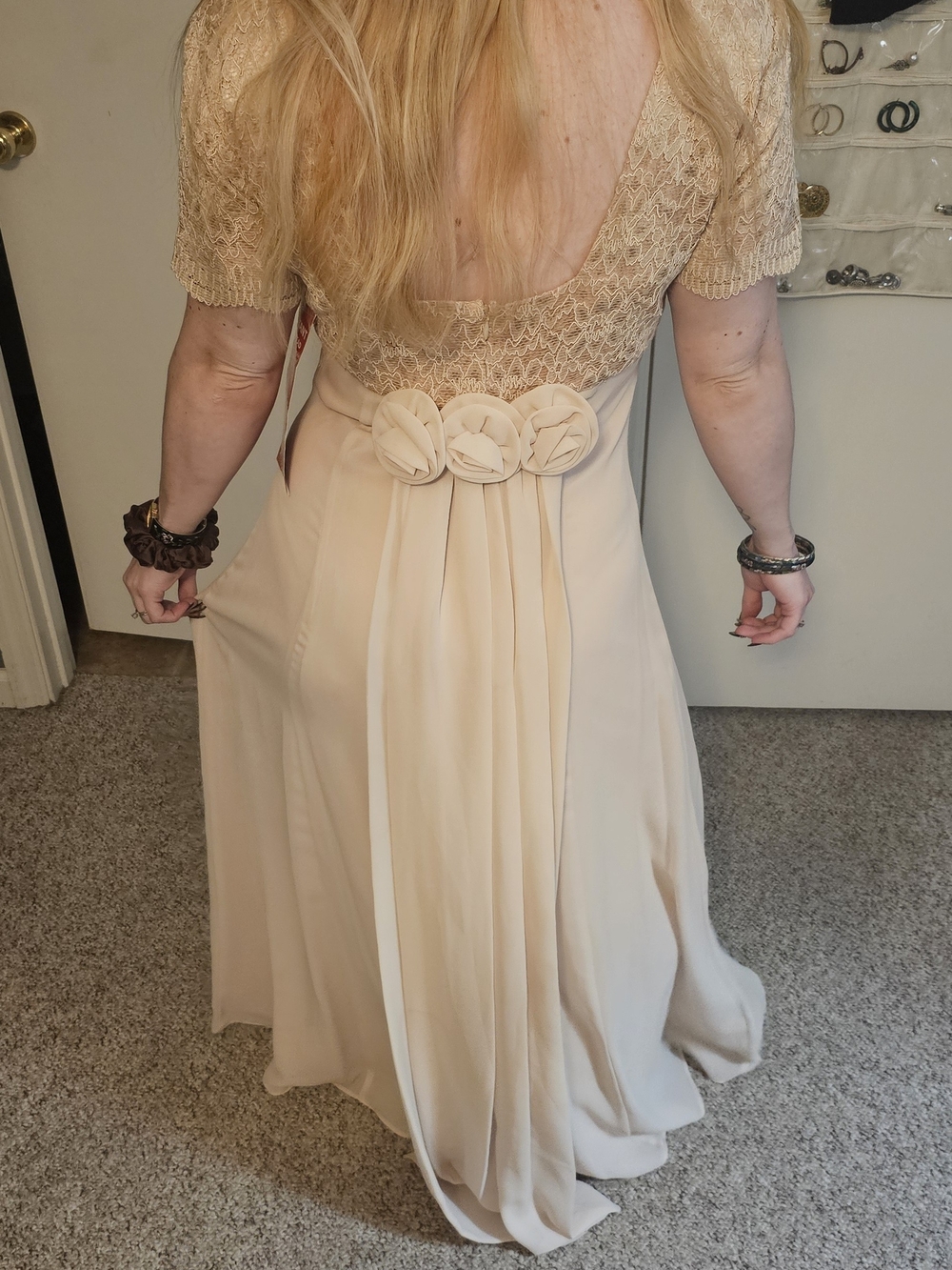 Vintage Romatic Elegance Chiffon Maxi Evening Dress in Soft Pink Sz 10